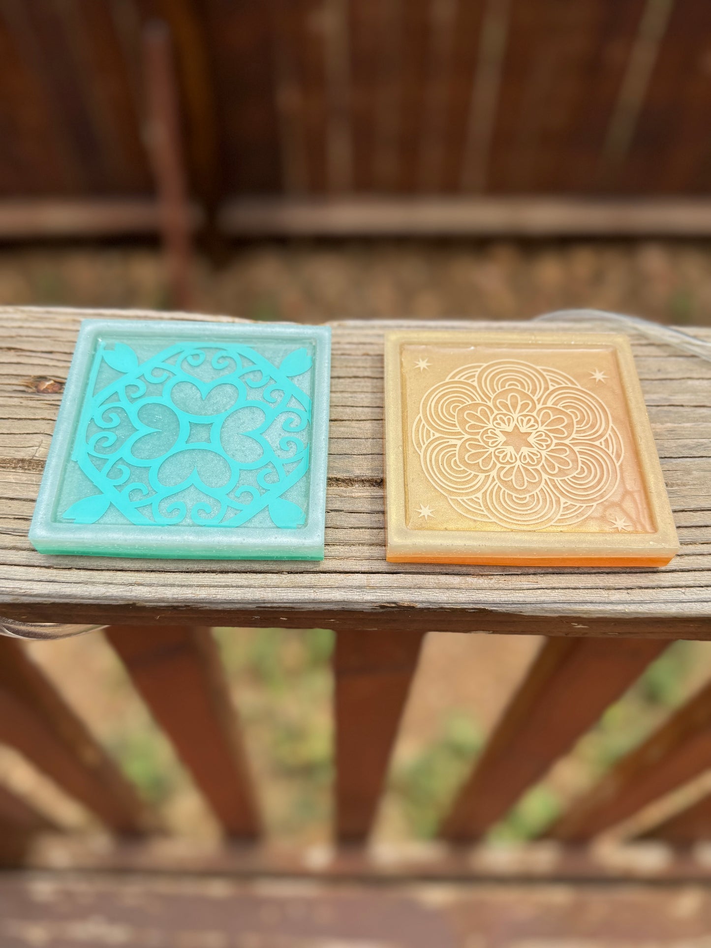 Mandala Resin Coaster Set 4 Piece with Holder