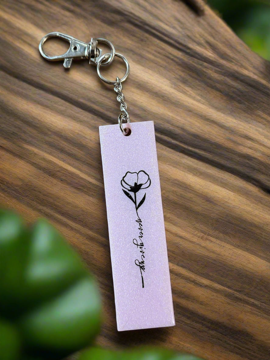 Resin Floral Keychain: "Never Give Up"