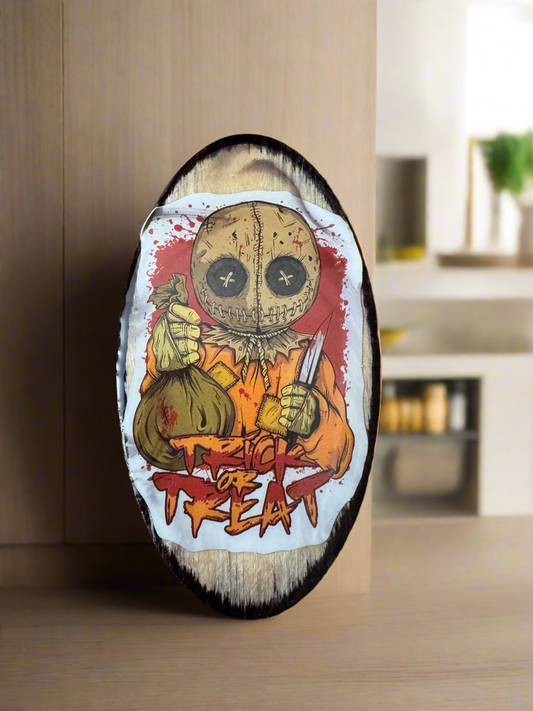 “Possessed Doll Magnet, Creepy Wood & Resin Halloween Accent”