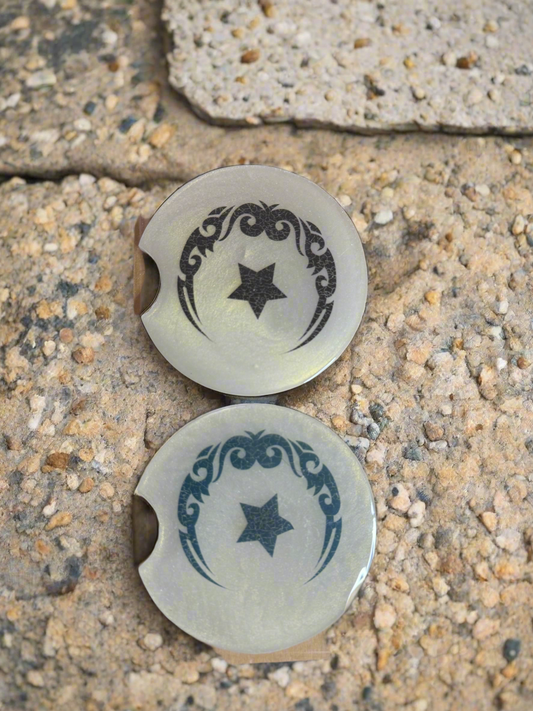 Handcrafted Resin Car Coaster - 2 pack Tribal Crescent Moon