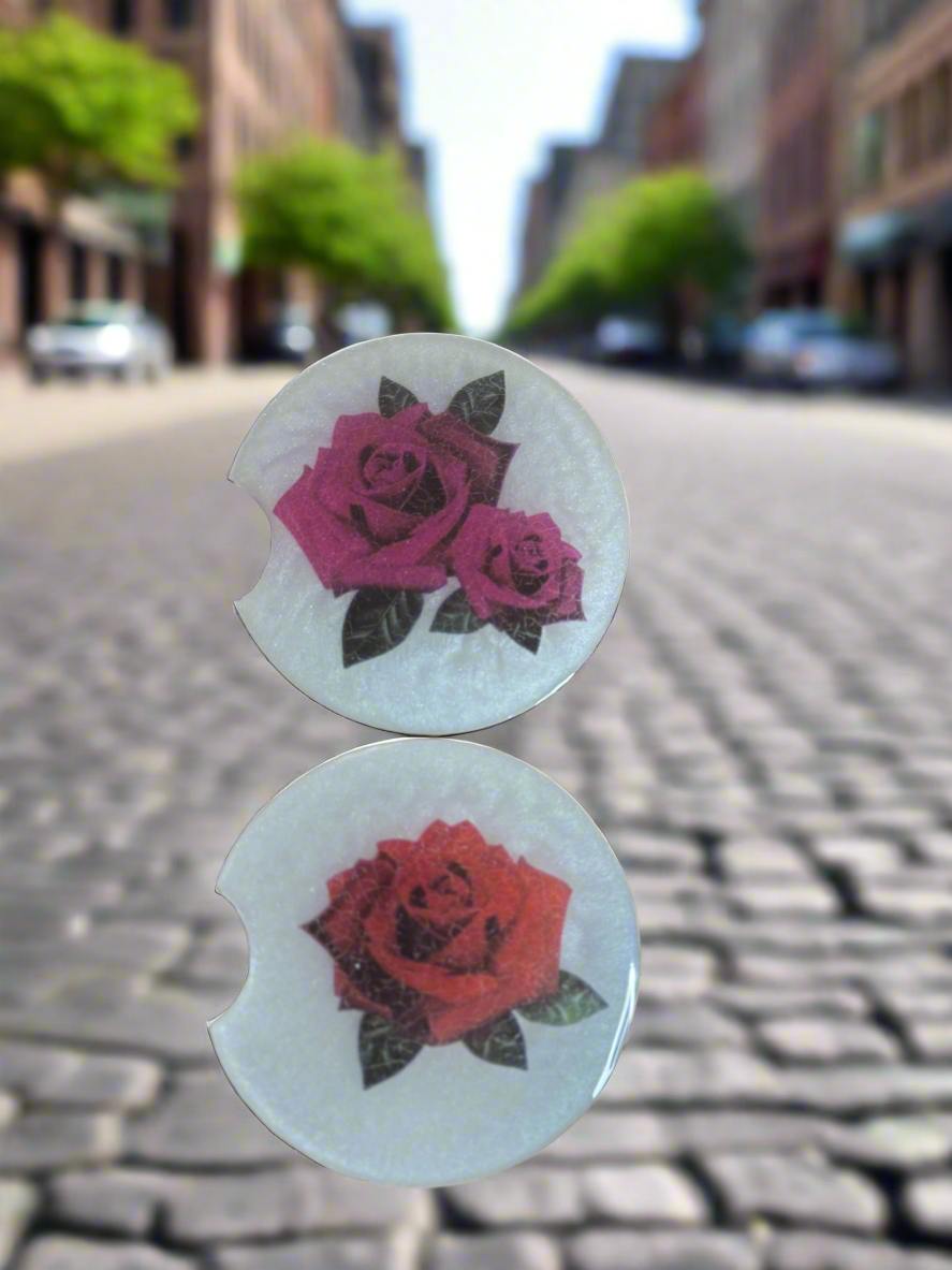 Handcrafted Resin Car Coaster - 2 pack Roses