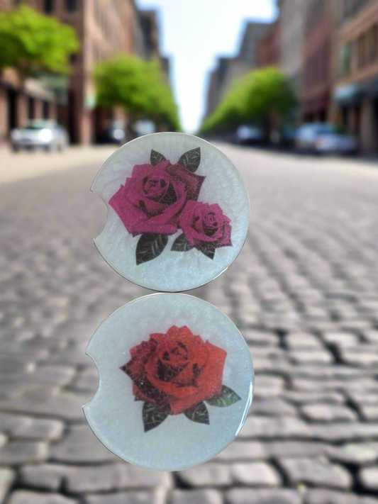 Handcrafted Resin Car Coaster - 2 pack Roses