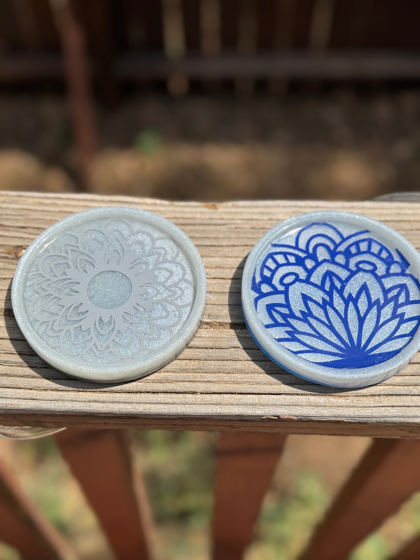Mandala Resin Coaster Set with Holder 4 Piece