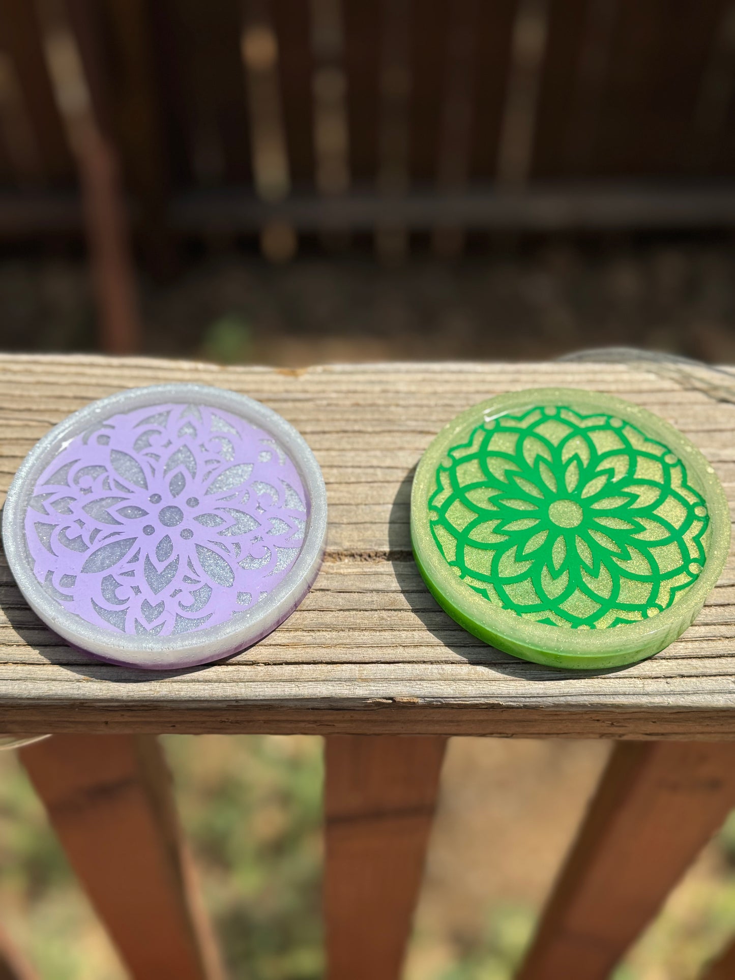 Mandala Resin Coaster Set with Holder 4 Piece