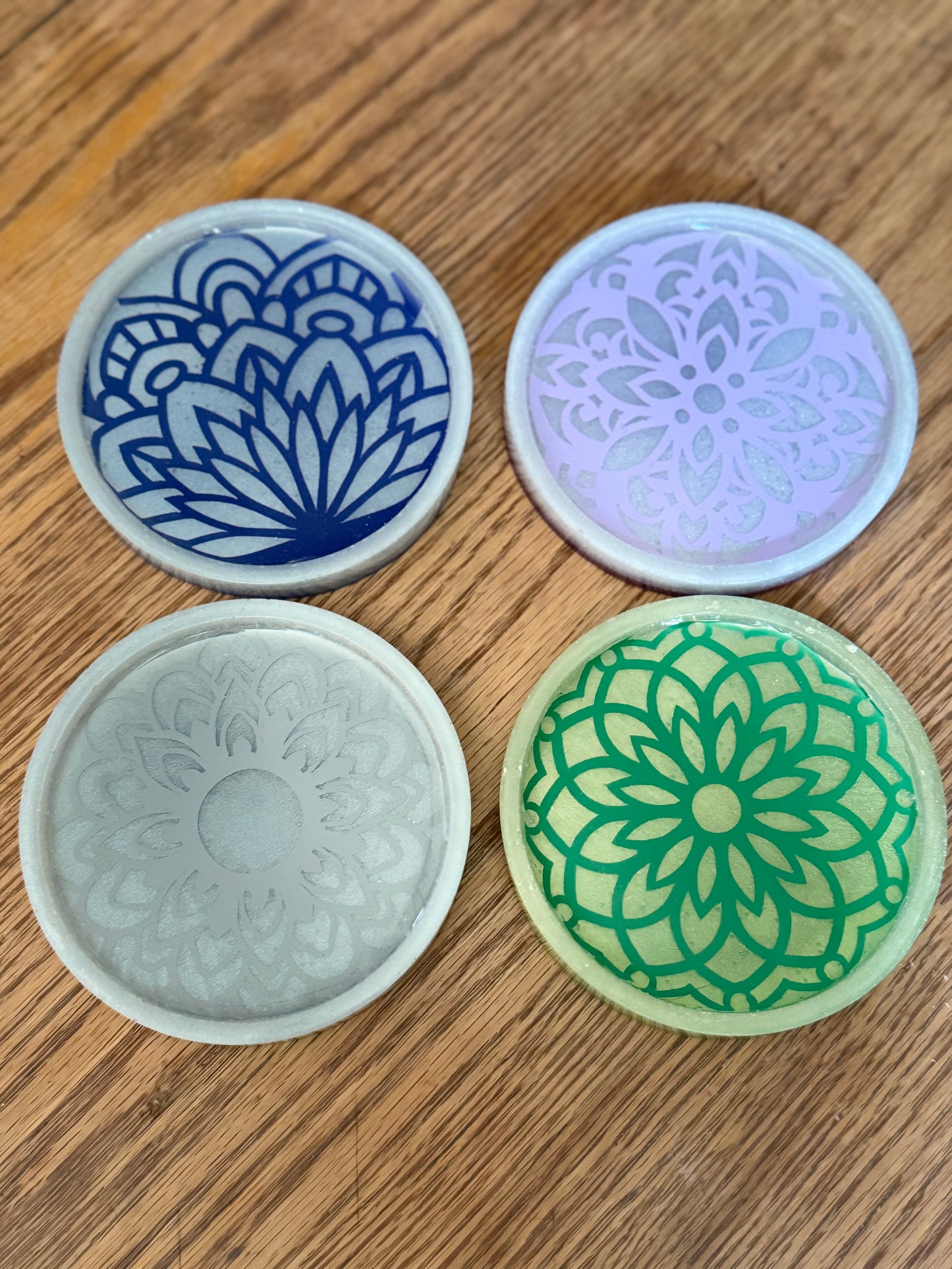 Mandala Resin Coaster Set with Holder 4 Piece