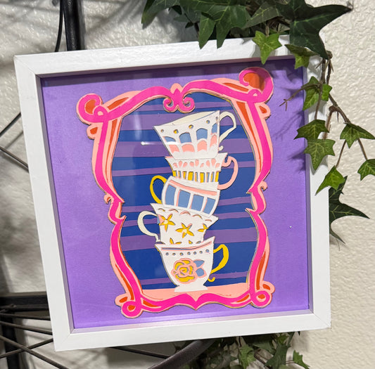 "Teacup Family" Layered 3D Cardstock Art