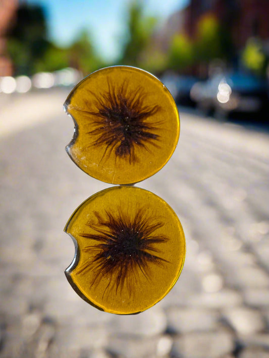 Handcrafted Resin Car Coasters - 2 pack "Peach Delight"