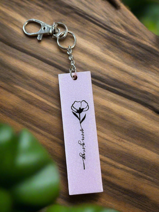 Resin Floral Keychain: "Never Give Up"