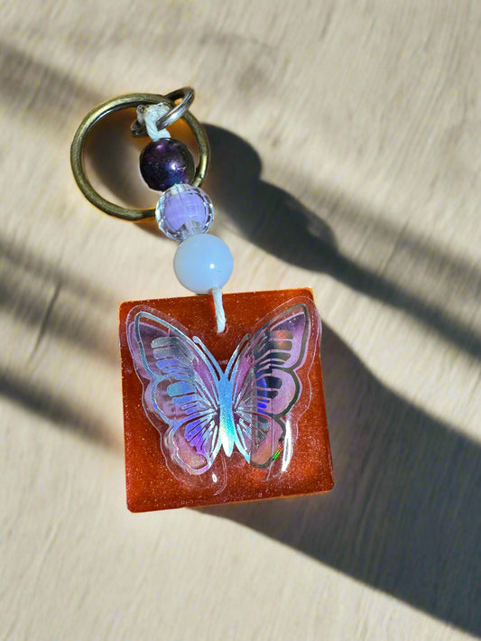 Butterfly Resin Keychain With Beads
