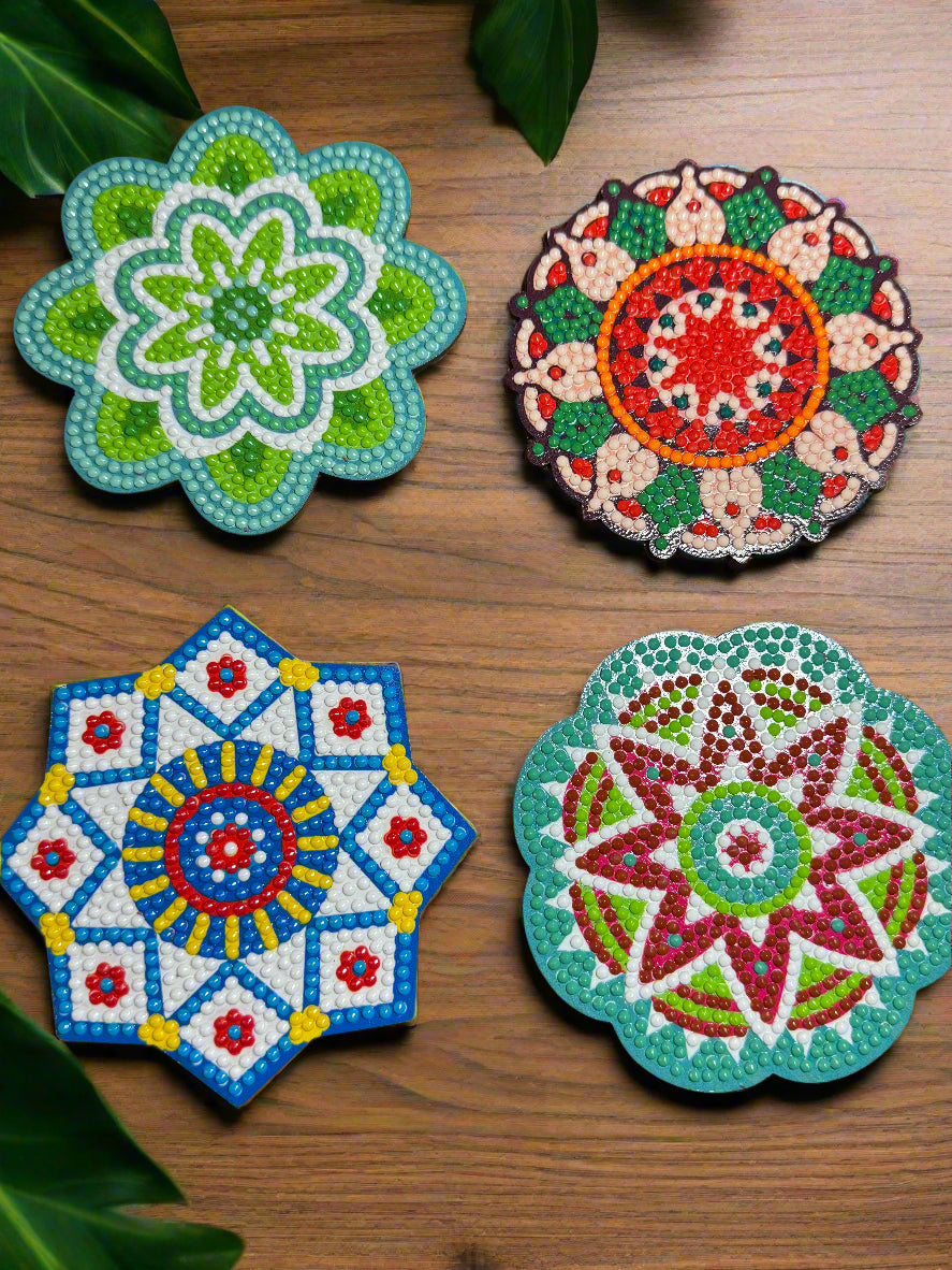 4-Piece Mandala Coaster Set, Diamond Painting